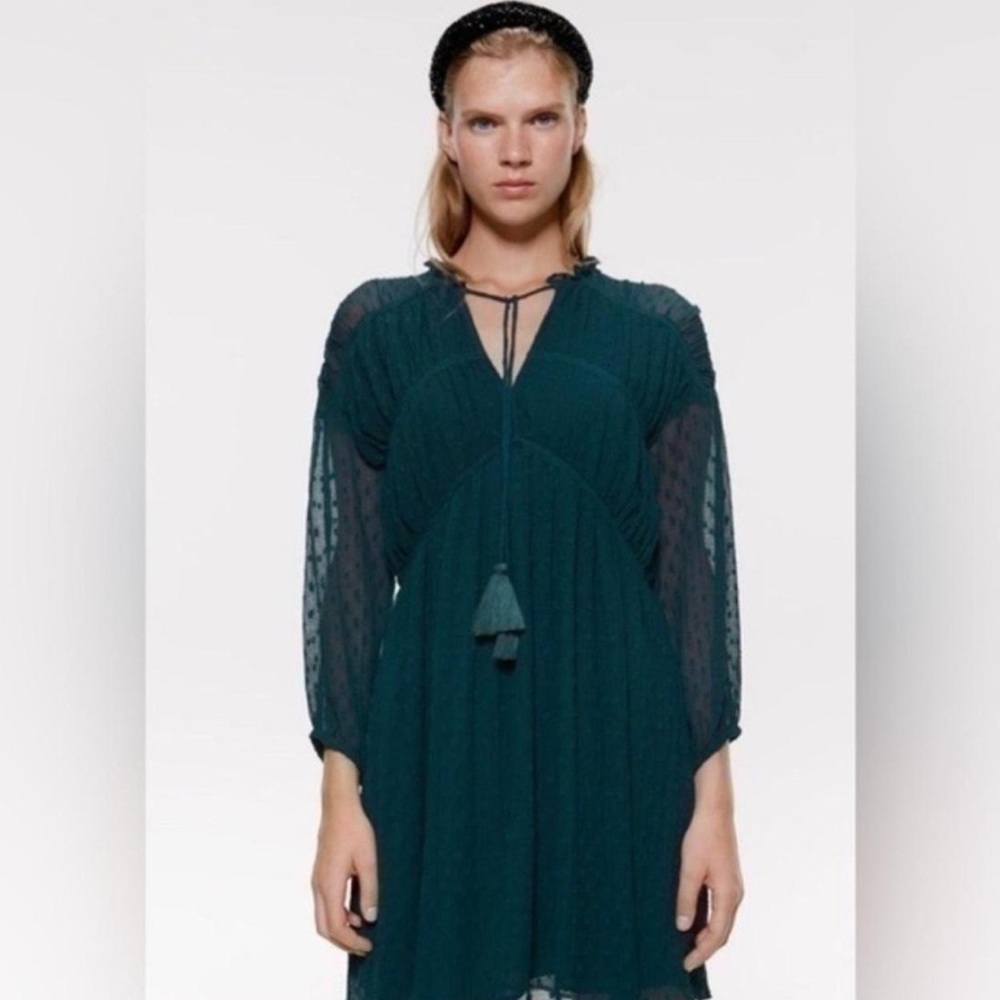 Zara Teal Textured Lace Dress